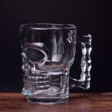 Skull Beer Mug – Clear Glass Skull Head Beer Cup with Handle for Halloween, Parties & Bars