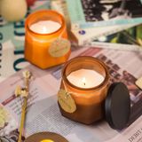 Hexagon-Shaped Glass Candle Jar With Orange Spraying