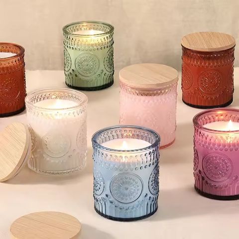 Classic Glass Candle Jar With Flower Pattern