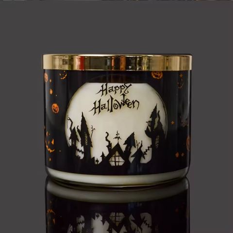 Classic Glass Candle Jar With A Halloween Theme