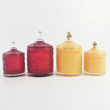 Decorative Embossed Glass Candle Jars with Lid