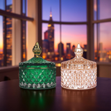 Premium Cut Glass Candle Jar with Lid – Multi-colored Candle Container