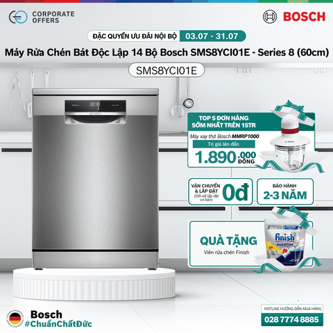 Máy Rửa Chén Bát Độc Lập Bosch 14 Bộ SMS8YCI01E - Series 8 (60cm)