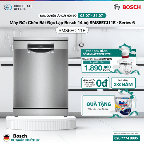 Máy Rửa Chén Bát Độc Lập Bosch 14 bộ SMS6ECI11E -  Series 6