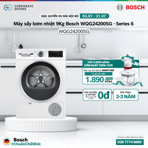 Máy sấy bơm nhiệt 9Kg Bosch WQG24200SG - Series 6