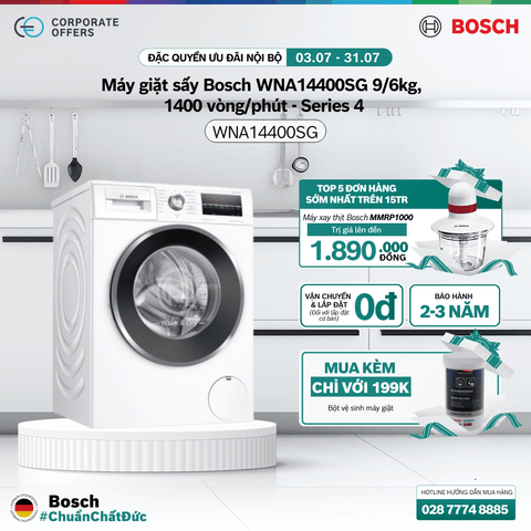 Máy giặt sấy Bosch WNA14400SG 9/6kg, 1400 vòng/phút - Series 4