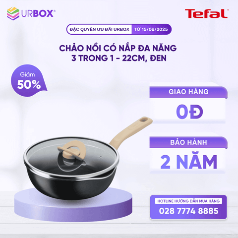 Chảo nồi Tefal có nắp đa năng 3 trong 1 - 22cm, đen - URBOX
