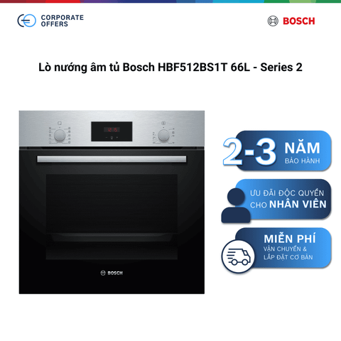 [Tặng chảo Tefal Professional 24cm] Lò nướng âm tủ Bosch HBF512BS1T 66L - Series 2