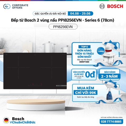 Bếp từ Bosch 2 vùng nấu PPI8256EVN - Series 6 (78cm)