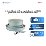 Bộ 3 nồi chảo cán rời Tefal Ingenio Serenity L828S404,  quánh 20cm/ chiên 22cm/chiên 28cm, xanh lá