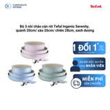 Bộ 3 nồi chảo cán rời Tefal Ingenio Serenity, quánh 20cm/ xào 26cm/ chiên 28cm, xanh dương