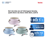 Bộ 3 nồi chảo cán rời Tefal Ingenio Serenity, quánh 20cm/ xào 26cm/ chiên 28cm, xanh lá