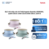 Bộ 3 nồi chảo cán rời Tefal Ingenio Serenity, quánh 20cm/ chiên 22cm/chiên 28cm, xanh lá