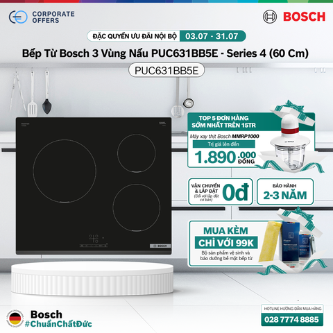 Bếp Từ Bosch 3 Vùng Nấu PUC631BB5E - Series 4 (60 Cm)