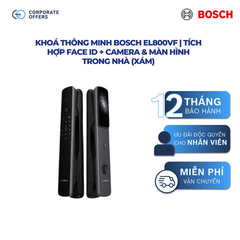Khoá Thông Minh Bosch EL800VF | Tích Hợp Face ID + Camera & Màn Hình Trong Nhà (Xám)