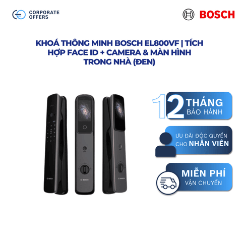 Khoá Thông Minh Bosch EL800VF | Tích Hợp Face ID + Camera & Màn Hình Trong Nhà (Đen)