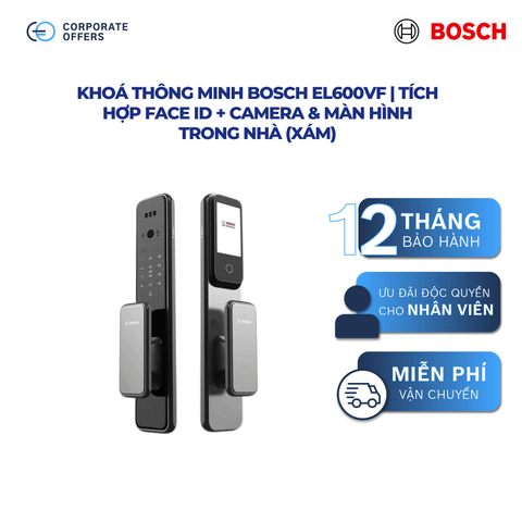 Khoá Thông Minh Bosch EL600VF | Tích Hợp Face ID + Camera & Màn Hình Trong Nhà (Xám)