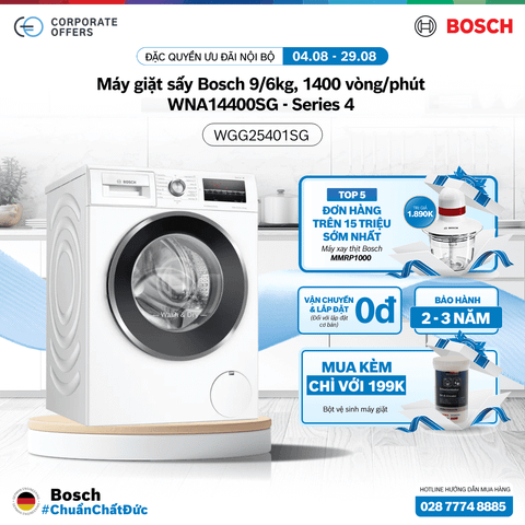 Máy giặt sấy Bosch WNA14400SG 9/6kg, 1400 vòng/phút - Series 4