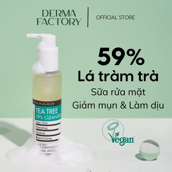  Sữa rửa mặt tràm trà giảm mụn Derma Factory Tea Tree 59% Cleanser (BHA) 