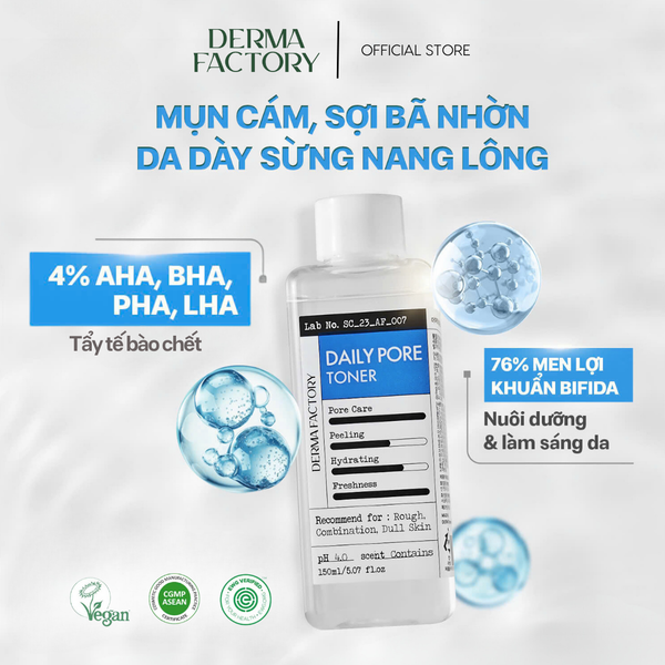  Nước cân bằng, làm sạch sâu lỗ chân lông Derma Factory Daily Pore Toner 150ml 