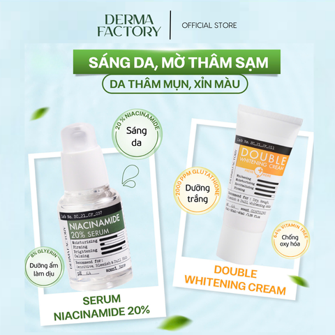  Combo sáng da giảm thâm nám (Kem Derma Factory Double Whitening Cream 40ml + Tinh chất Niacinamide 20% Serum 30ml) 