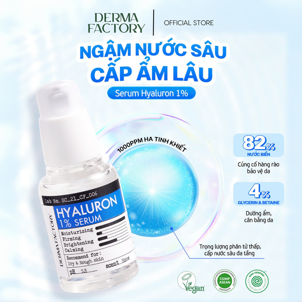  Serum HA dưỡng ẩm chuyên sâu Derma Factory Hyaluron 1% Serum 30ml 