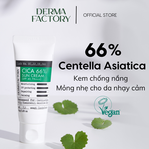  Kem chống nắng dưỡng ẩm và phục hồi từ rau má (Centella Asiatica) Derma Factory CICA 66% Suncream 30g 