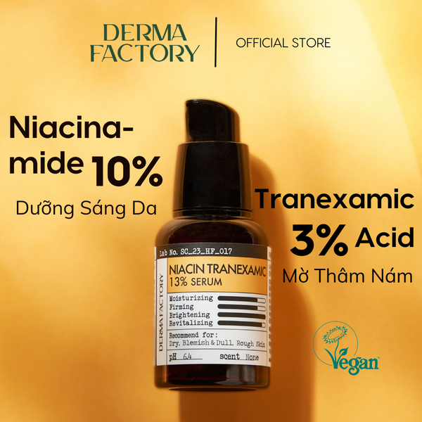  Serum dưỡng trắng da mờ thâm nám Derma Factory Niacin Tranexamic Acid 13% 30ml 