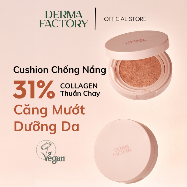  [TẶNG THÊM MÚT] Phấn nước chống nắng cấp ẩm căng bóng Derma Factory Vegan Collagen Cushion (#21) 15g 