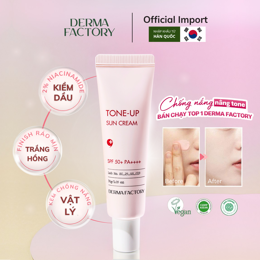  Kem chống nắng nâng tone sáng hồng Derma Factory Tone Up Sun Cream 30g và 50g 