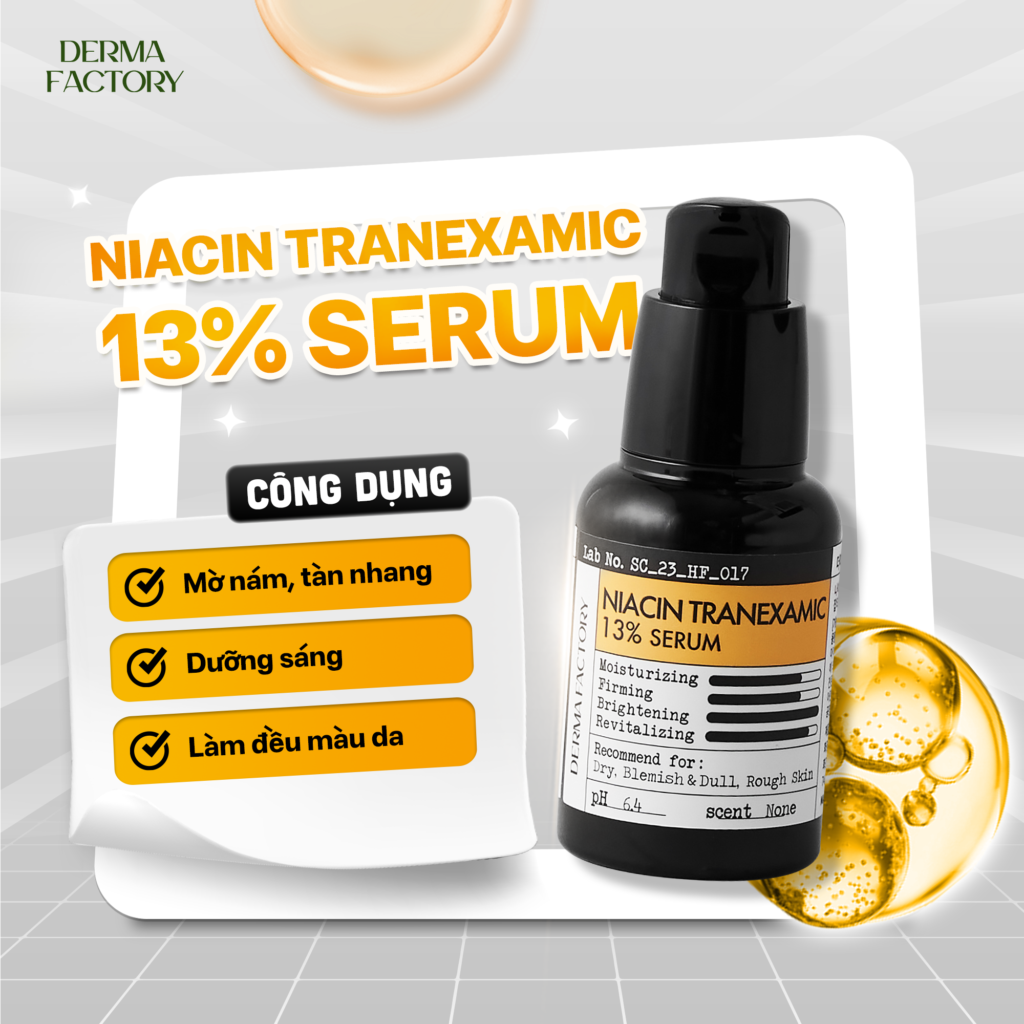  Combo DERMA FACTORY Dưỡng Sáng - Mờ Nám,Tàn Nhang (Double Whitening Cream & Niacin Tranexamic serum) 