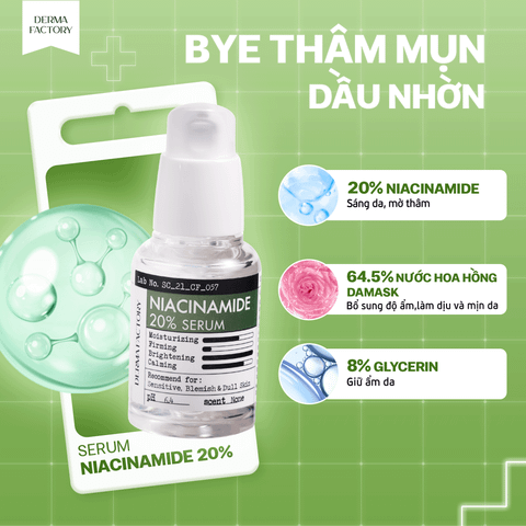  Serum dưỡng trắng mờ thâm Derma Factory Niacinamide 20% Serum 30ml 