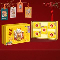 Hộp Bánh Mèo Thần Tài Tết 2026 – Kèm Túi Giấy Cao Cấp (720g)