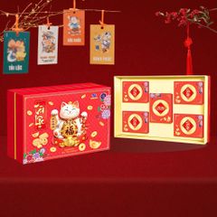 Hộp Bánh Mèo Thần Tài Tết 2026 – Kèm Túi Giấy Cao Cấp (720g)