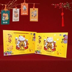Hộp Bánh Mèo Thần Tài Tết 2026 – Kèm Túi Giấy Cao Cấp (720g)