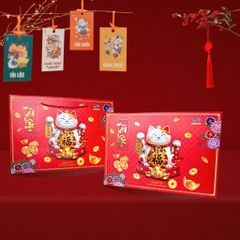 Hộp Bánh Mèo Thần Tài Tết 2026 – Kèm Túi Giấy Cao Cấp (720g)
