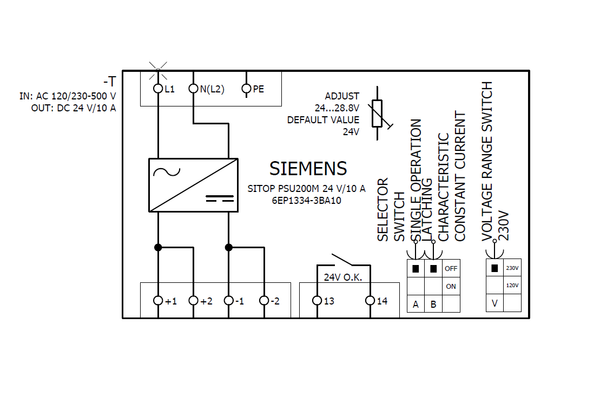 6EP1334-3BA10 Bộ nguồn SITOP PSU200M một pha và hai pha 24 V DC/10 A Siemens