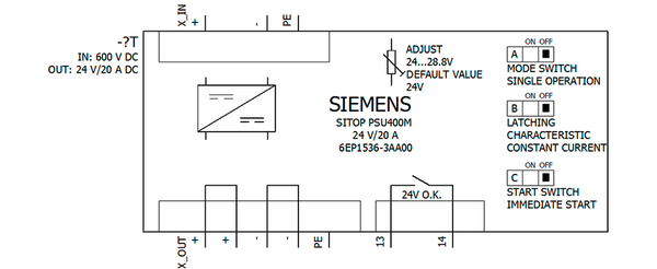 6EP1536-3AA00 Nguồn điện SITOP PSU400M DC/DC 600 V DC 24 V DC/20 A Siemens