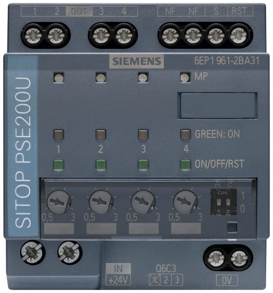 6EP1961-2BA31 Mô-đun chọn lọc SITOP PSE200U 24 V DC/4 x 0,5-3A với tín hiệu kênh đơn Siemens