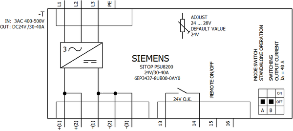 6EP3437-8UB00-0AY0 Nguồn điện SITOP PSU8200 3 pha 24 V DC/30-40 A để sạc pin Siemens
