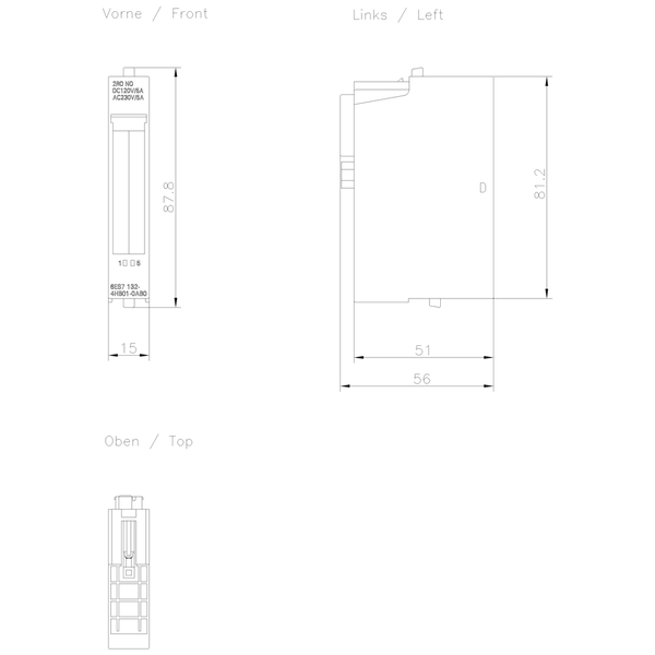 6ES7132-4HB01-0AB0 SIMATIC ET 200S 2RO SỐ 24 ... 120 V DC/24 ... 230 V AC/5 A PU 5 Siemens