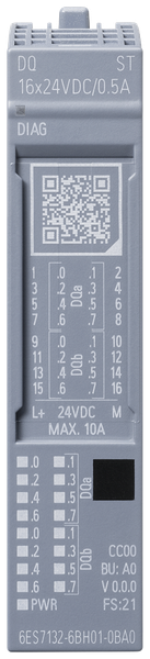 6ES7132-6BH01-0BA0 SIMATIC ET 200SP Mô-đun đầu ra kỹ thuật số DQ 16x 24V DC/0,5A Tiêu chuẩn Đầu ra nguồn (PNP P-switching) Đơn vị đóng gói: 1 chiếc phù hợp với loại BU A0 Co... Siemens