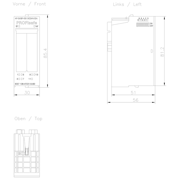 6ES7138-4FC01-0AB0 SIMATIC ET 200S 4F-DI/3F-DQ 24 V DC/2 A PROFIsafe Siemens