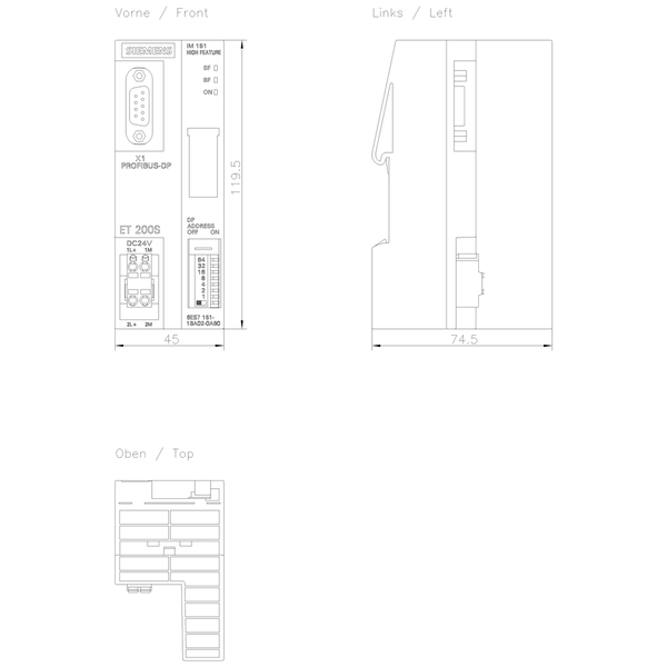 6ES7151-1BA02-0AB0 SIMATIC ET 200S IM 151-1 HF Siemens