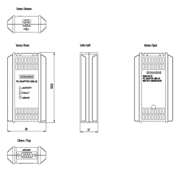 6GK1571-0BA00-0AA0 Bộ chuyển đổi PC USB A2 kết nối PG/PC/Máy tính xách tay với SIMATIC S7 qua PROFIBUS Siemens