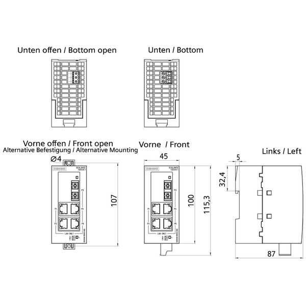 6GK5004-1BD00-1AB2 SCALANCE XB004-1 công tắc không được quản lý 4x RJ45 1x SC đa chế độ Siemens