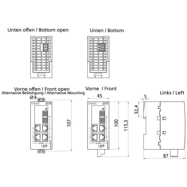6GK5004-1BF00-1AB2 SCALANCE XB004-1LD công tắc không được quản lý 4x RJ45 1x SC chế độ đơn Siemens