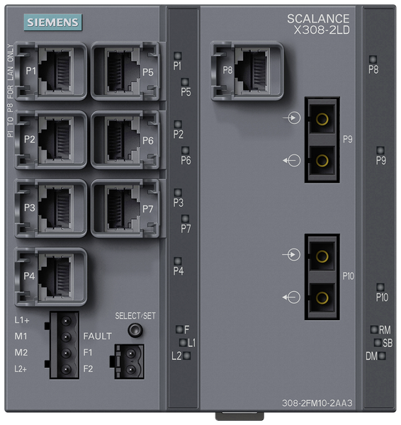 6GK5308-2FM10-2AA3 SCALANCE X308-2LD bộ chuyển mạch Lớp 2 được quản lý 8x RJ45 2x SC chế độ đơn Siemens