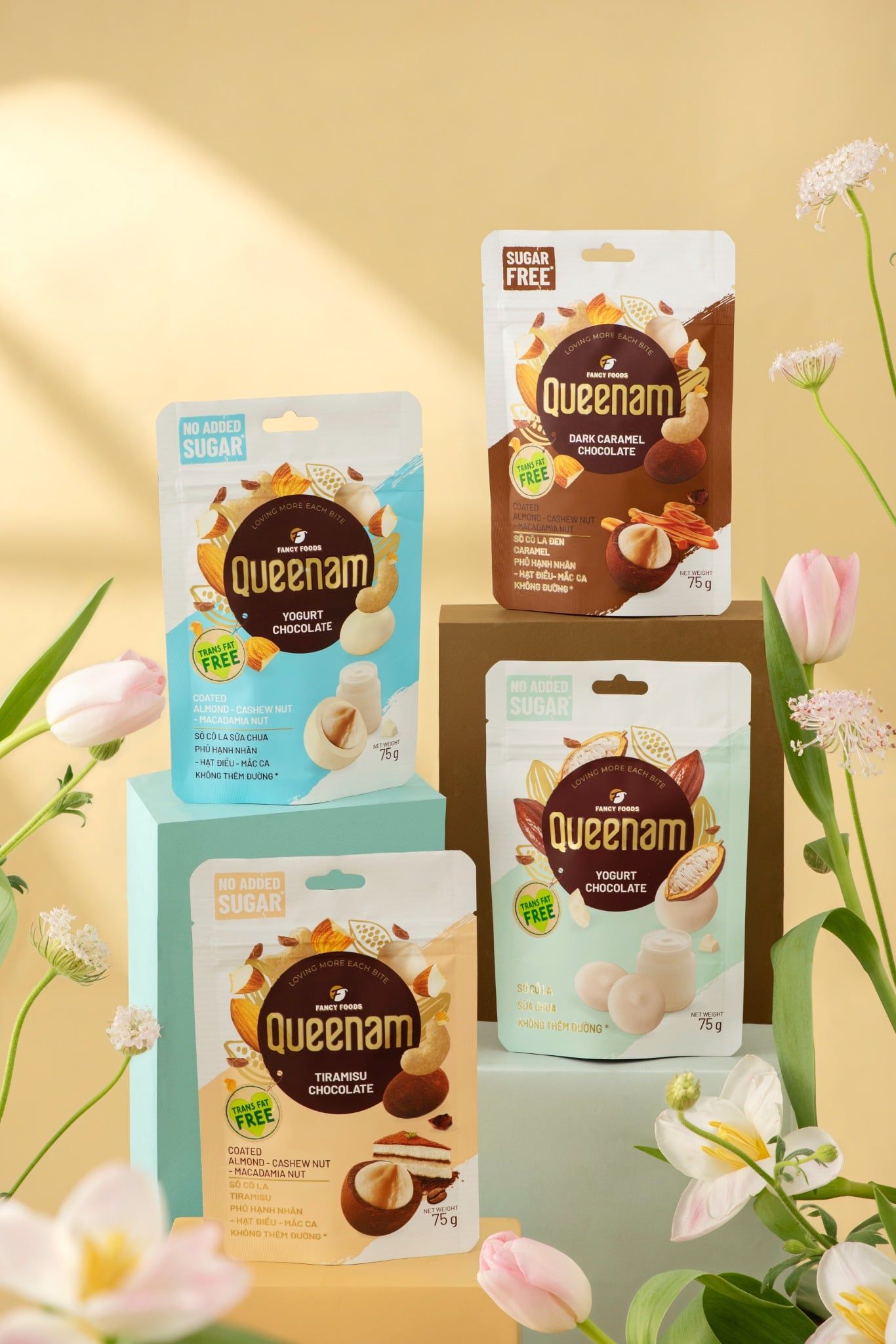  Socola bọc hạt không đường, ít ngọt phủ hạnh nhân-hạt điều-mắc ca 75g 