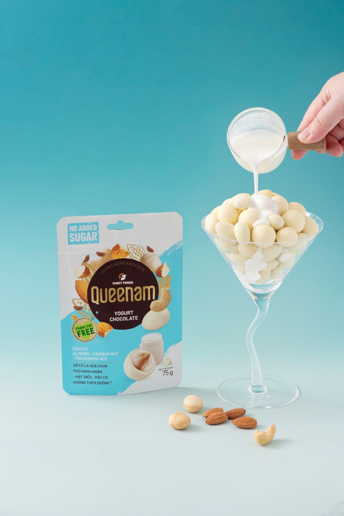  Socola bọc hạt không đường, ít ngọt phủ hạnh nhân-hạt điều-mắc ca 75g 